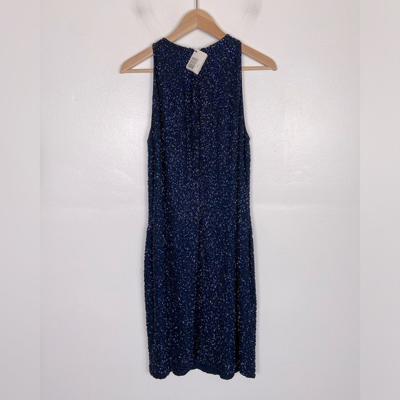 Linda Allard Ellen Tracy Silk Beaded Mini Dress Size 12 Blue Embellished RT $915 - Picture 5 of 13